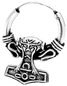 NKlaus Einzel 925 STERLING SILBER Keltische Bali Ohrring 16mm Creole Thors Hammer 7065