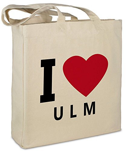 Stofftasche mit Stadt/Ort Ulm  - Motiv I Love - Farbe beige - Stoffbeutel, Jutebeutel, Einkaufstasche, Beutel
