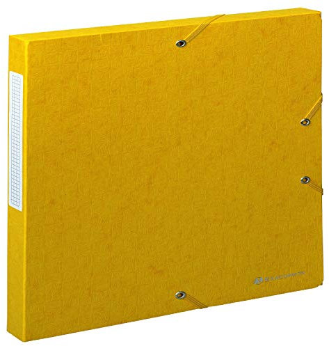 Exacompta 50709E 1 Abheftbox mit Scotten-Gummibändern aus geprägter Glanzkarte 600g/m2 Rücken 2,5 cm Maße 25 x 33 cm für A4-Dokumente Farbe gelb wird montiert geliefert