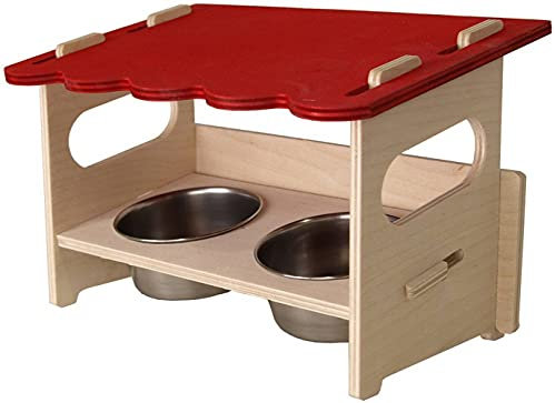 PETGARD Futterstation SNACKBAR SMALL für Ratte, Maus, Degus, Streifenhörnchen - Edelstahl, Silver, Red - 23 x 14,5 x 15 cm