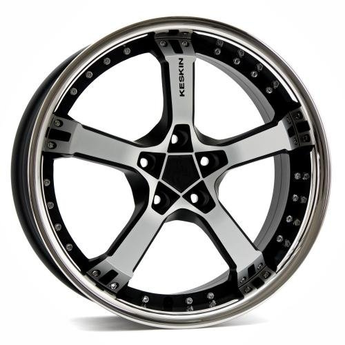 KESKIN KT10 MATT BLACK FRONT POLISH STEEL LIP 10x22 ET50 5.00x112.00 Hub Hole 66.60 mm - Alu felgen