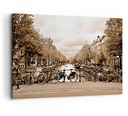 Wandbilder Dekoration Wohnzimmer Kanal Fahrräder Amsterdam Zentrum Bilder auf Leinwand 120x80cm Leinwandbild Schlafzimmer Deko Wand Kunstdruck Art Groß XXL Wanddeko Bild Decor Canvas AA120x80-2971