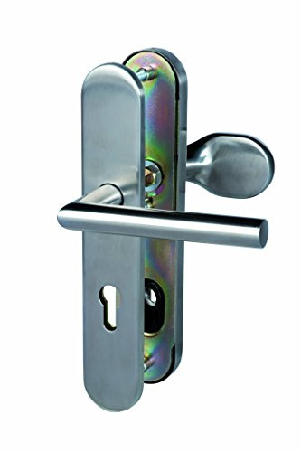 Alpertec Edelstahl Haustür Schutzbeschlag 92 mm Abstand ES1 mit Zylinderabreißschutz Türbeschlag Türklinke, 1 Stück, 28820040