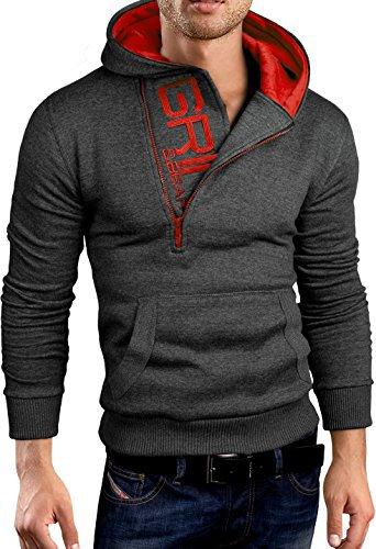 Grin&Bear Pull à Capuche pour Hommes Veste à Capuche avec Logo en Relief et Capuche, GEC401 Anthracite-Rouge L