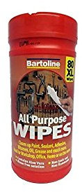 Bartoline All Purpose Wipes 80XL, Powerful Cleaning Wipes for Hands, Tools, Paint, Oil, Grease Removal, for DIY, Trades, Garden and Workshop with Aloe Vera, Convenient Tub Dispenser
