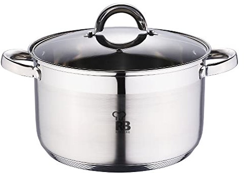 RENBERG Alexander | Faitout de cuisine de 28 x 16,5 cm et 9 L avec couvercle en verre | acier inoxydable | ustensiles de cuisine | revêtement en aluminium 5 couches | tous types de cuisinières