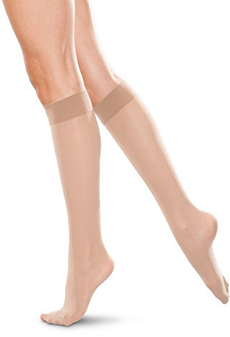 THERAFIRMLIGHT Women's Knee High Support Stockings - 10-15mmHg Compression Nylons (Natural, Medium)