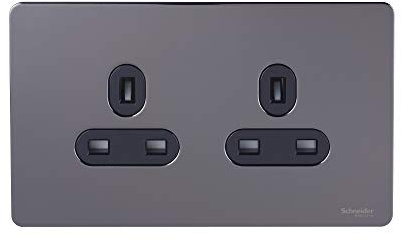 Schneider Electric Ultimate Screwless Flat Plate - Double Unswitched Power Socket, 13A, GU3460BBN, Black Nickel with Black Insert