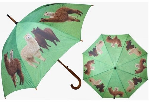 Regenschirm Alpaka mit Holzgriff, Automatikschirm, Stockschirm Lama