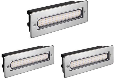 ledscom.de LED Treppenlicht/Stufenbeleuchtung für innen und außen, eckig, edelstahl, 198 x 61mm, 2,2 W, 248lm, warmweiß, 3 Stk.