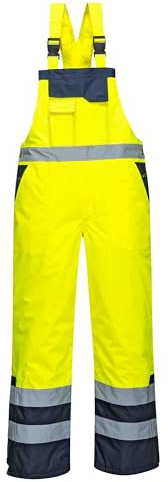 Portwest S489 Hi-Vis Contrast Winter Bib and Brace Insulated Waterproof | Yellow, Small, EN ISO 20471 Class 2, EN 343 Class 3:1, EN 342, Loose Fit, Ergonomic Quick Release Buckle, Double Rule Pocket