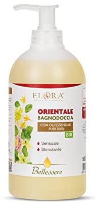 FLORA BagnoDoccia Orientale BIO-BDIH 500 ml – Detergente Delicato con Tensioattivi da Zuccheri, Proteine del Riso & OE di Arancio, Ylang-Ylang, Patchouli, Amyris – Aroma Sensuale Tonificante