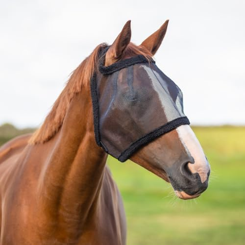 QHP - Maschera anti-mosche per cavalli, zanzariera senza orecchie, per muso, colore: nero, nero, S