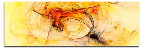 Paul Sinus Art Abstraktes Wandbild 150x50cm Abstrakt233 rot orange gelb beige schwarz Kunstdrucke auf Leinwand fertig bespannt Panoramaformat