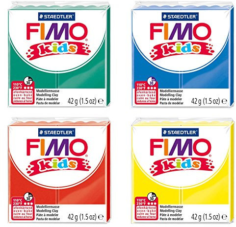 STAEDTLER 8030 AMZ 06 - Fimo kids Modelliermasse, 4 Blöcke, 42 g, grundfarben