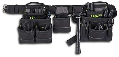 AWP Carpenter Tool Rig con maniglie per il trasporto, cintura per attrezzi premium, cintura imbottita in rete aerea adatta a vita fino a 50 pollici