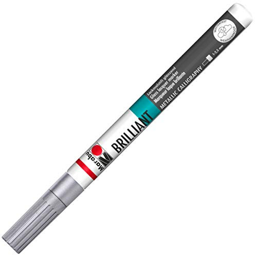 Marabu 01210035082 - Brilliant Painter, silber 082, Strichstärke ca. 1 - 2,5 mm, Universeller Lackmalstift, glänzend, deckend, wetterfest, lichtecht, schnell trocknend, für verschiedene Oberflächen