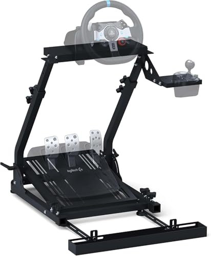 GT Omega Soporte Volante Logitech G29 G920 G923 Force Feedback Thrustmaster T500 RS y TH8A Shifter Mount V1 PS4 Xbox Fanatec Clubsport - Wheel Stand Plegable con Inclinación Ajustable para Sim Racing