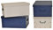 Kreher Set 4 Stück Deko Karton Classic Stripes. Stabile Kartons aus Pappe in Creme und Blau. XL Volumen mit Kunststoff Griffen und Deckel. Preiswert und schön. Maße ca. 51 x 37 x 24 cm