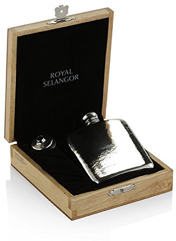 Royal Selangor Hand Finished Gift Box Collection Pewter Hip Flask (130ml) in Blonde Wooden Gift Box