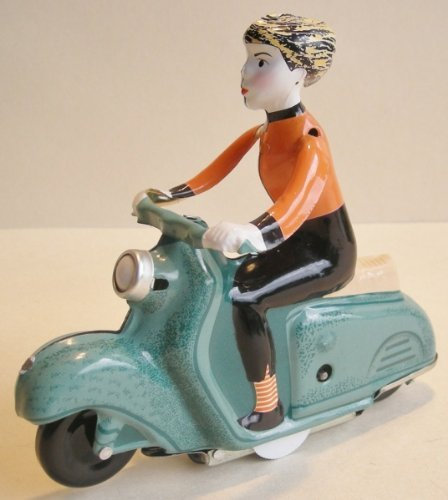 Generisch Blechspielzeug - Motorrad Scooter Girl auf Motorroller, grün