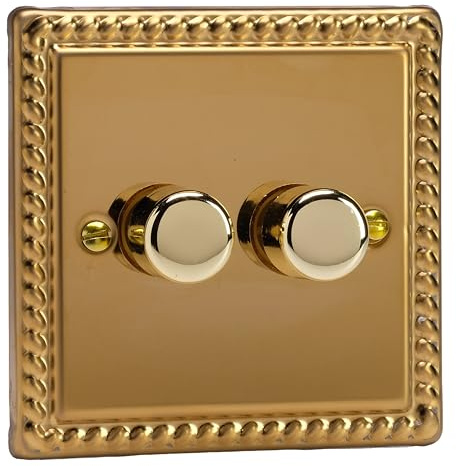 Varilight Double V-Dim Rotary 2-Way Dimmer 2 x 60-400W - Classic Georgian Brass With Polished Brass Knob, HG83