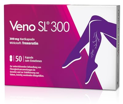 Veno SL 300 - unterstützende Behandlung bei Venenschwäche, Besenreisern, Flüssigkeitsansammlungen und Krampfadern, Hartkapseln (50 Stück)