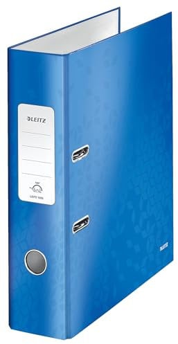 Leitz Qualitäts-Ordner 180°, A4, 8 cm Rückenbreite, laminierte Graupappe, Blau, WOW Serie, Design kann variieren, 10050036