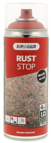 DUPLI-COLOR RUST STOP RAL 3000 Feuerrot seidenmatt 400 ml - Sprühfarbe | 4-in-1 Rostschutz-Spray direkt auf Rost anwendbar – LCI-Technologie, schnelltrocknend, hohe Deckkraft, Innen & Außen