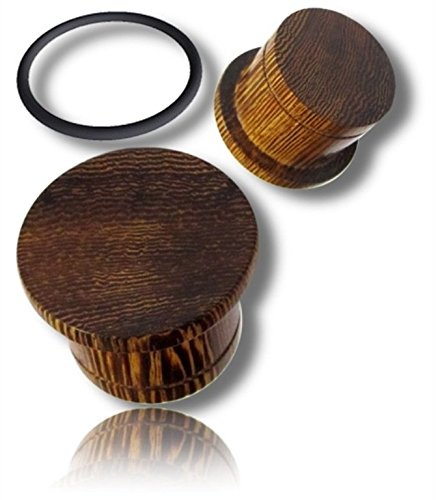 Chic-Net Flat Top Plug Siamea Holz Single Flared Maserung Gummiring Tribal Flesh Tunnel Holz