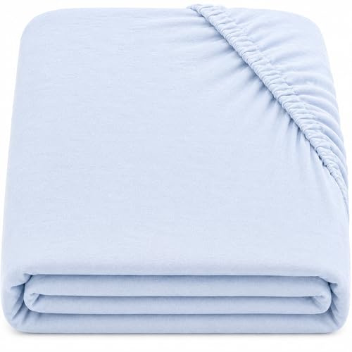Dudu N Girlie 100 Percent Cotton Baby Cot Bed Fitted Sheet, 70 cm x 140 cm, Blue | 140x70cm Fit, Fully Elasticated, Fits up to 15cm Deep, Breathable