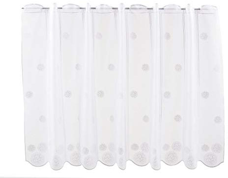 Scheibengardinen Höhe Variabel Scheibengardine bestickte Kugeln 100 cm hoch Weiß - Wunschbreite frei wählbar durch gekaufte Menge in 15,5 cm Schritten - Meterware