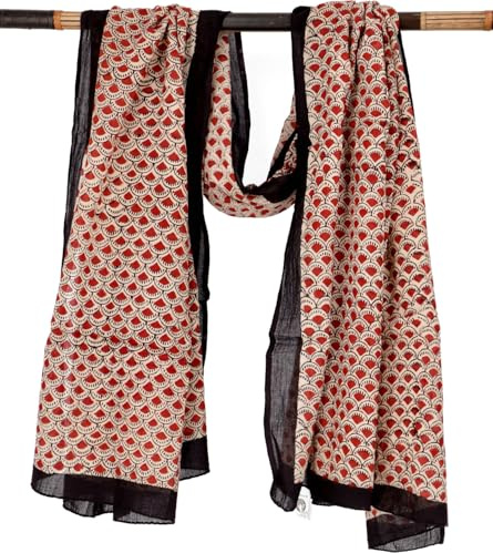 GURU SHOP Leichter Pareo, Sarong, Handbedrucktes Baumwolltuch - rot Kombination 17, Herren/Damen, Baumwolle, 190x120 cm