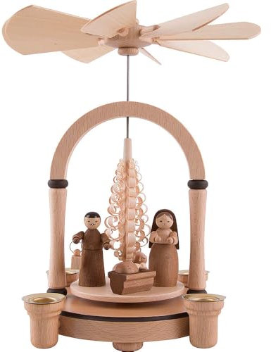 KWO Olbernhau Pyramide Natur/Christi Geburt, 23 cm, Holz, Mehrfarbig, hoch