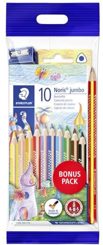 STAEDTLER 61 SET8 - Noris Club jumbo Farbstifte Bonuspack 10 Stück mit Regenbogenstift und Spitzer Gratis