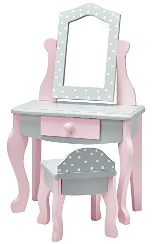 Olivias World 18 Zoll Babypuppen-Möbel Holz Schminktisch Hocker TD-0207AG