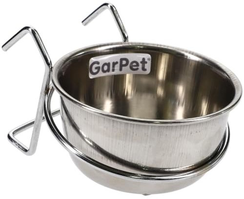 Edelstahlnapf zum Einhängen Schraub oder Hakenbefestigung Vogel Nager Hunde Napf (0,15 L mit Hakenhalterung)