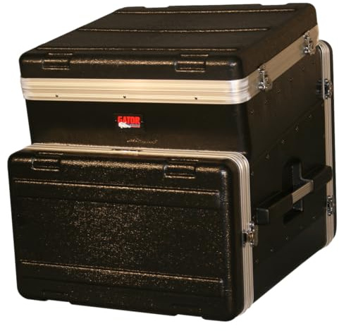 Gator Cases Schrägaufsatz-Konsolenrack 10U Top, 6U Bottom, schwarz-silber (GRC-10X6)