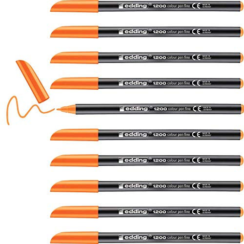 edding 1200 Fasermaler fein - neon-orange - 10 Stifte - Rundspitze 1 mm - Filzstift zum Zeichnen und Schreiben - für Schule, Mandala