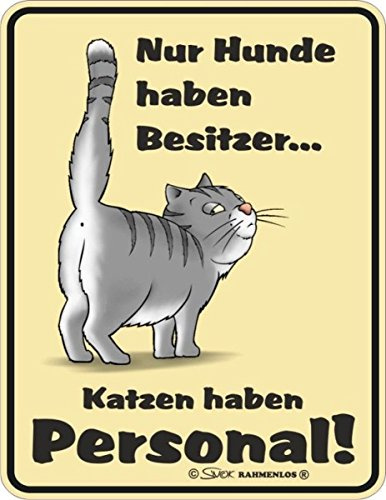 RAHMENLOS Original Blechschild nur Hunde haben Besitzer - Katzen haben Personal Nr.3370