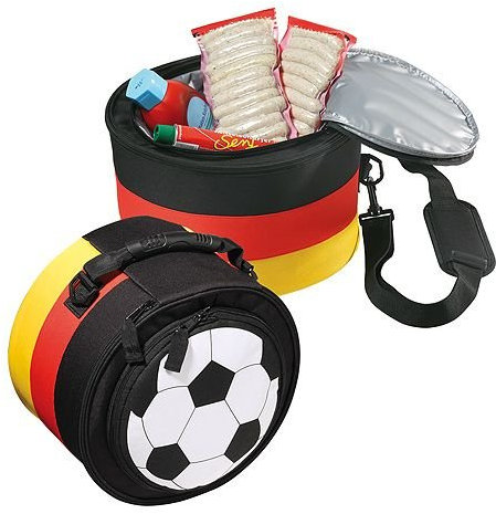 notrash2003 Holzkohlengrill transportabel im Fussball Look mit Deutschland Fahne mit Kühltasche Grill aus Metall im Deutschland-Look mit Tragegriff und Schultergurt