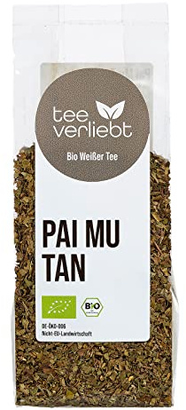 teeverliebt - Bio Pai Mu Tan Tee 75 g Feinschnitt I Bio weisser Tee lose fein geschnitten aus kontrolliert biologischem Anbau I belebend-frische Teemischung I Weisser Tee Pai Mu Tan 75g