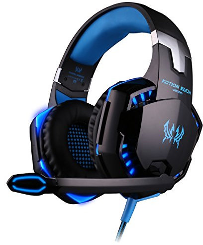 Kingtop Kotion Each G2000 - Auriculares de Diadema Abiertos para Gaming (con micrófono), Negro y Azul