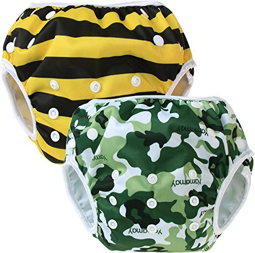 Teamoy 2pcs Baby Nappy riutilizzabile pannolino da nuoto, costume piscina neonato Lavabili per 0-3 Anni (Camouflage+ Bees)