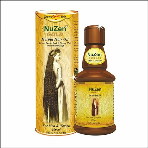 Nuzen Gold-Kräuter-Haaröl – 100 % reines pflanzliches Haaröl, wächst neues, dichtes, dunkles und starkes Haar, beugt Schuppen vor, 100 % ayurvedisch und kann sowohl von Männern als auch von Frauen