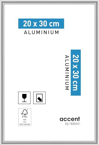 accent by nielsen Bilderrahmen, 20 x 30 cm, Aluminium, Silber glanz, Fotorahmen zum Auftstellen und Aufhängen im Hoch- & Querformat, Echtglas, Accent