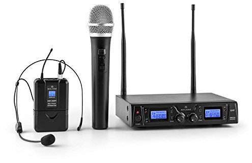 MALONE Duett Pro V3-2-Kanal UHF-Funkmikrofon Set, Funk-Mikrofon System, 1 x kabelloses Handmikrofon, 1 x kabelloses Headset Mikrofon, 50 m Reichweite, Lange Betriebszeiten, LED, schwarz