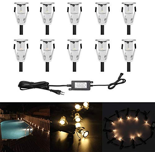 Lot de 10 Lampe de Spot LED Mini Ø18mm Eclairage encastré Inox pour Terrasse Enterré Plafonnier, IP67 Etanche DC12V Lumière Extérieure pour Chemin Escalier Paysage Etape (Blanc Chaud)