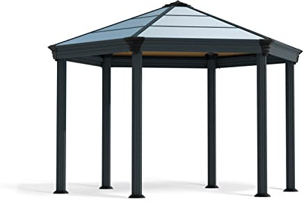 Canopia by Palram Pavillon wasserdicht Roma Hexagon Gartenpavillon stabil und Winterfest 3.6x4 m Alu Grau