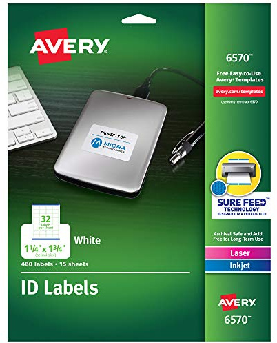 Avery 06570 Permanent-Etiketten für Laser- und Tintenstrahldrucker, 3,2 x 4,4 cm, Weiß, 480 Etiketten (6570)